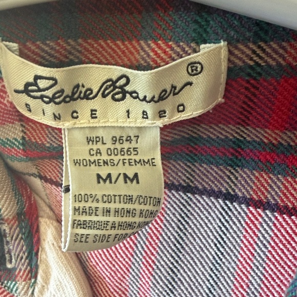 Eddie Bauer Red, Cream, Blue, Purple, Green Soft Woven Plaid Button Down Shirt - Picture 11 of 11